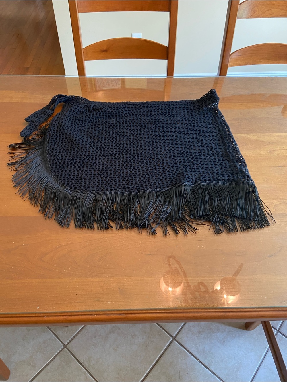 Undercover Beachwear. Black Crochet with Fringe. 100% Cotton. M